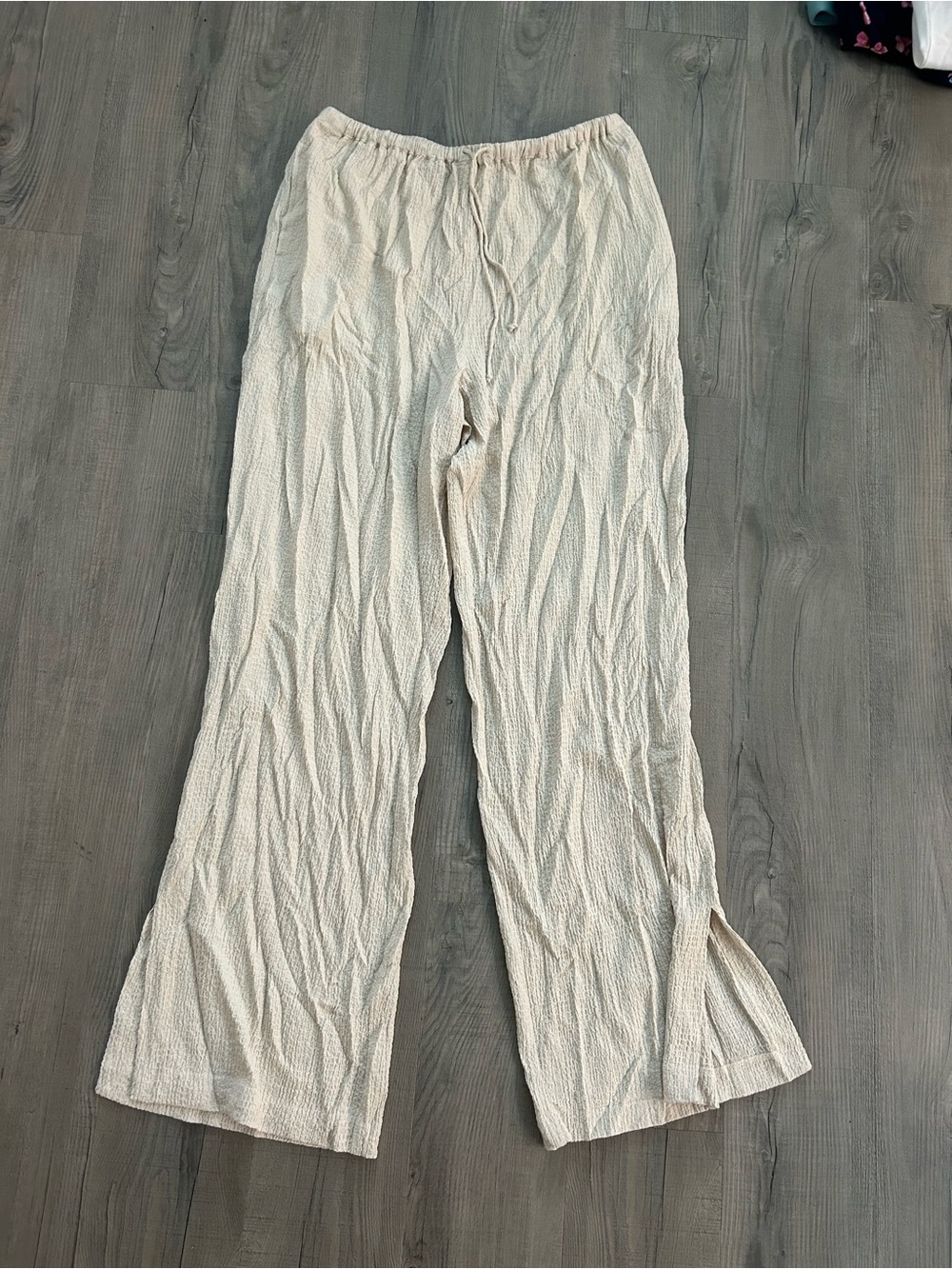 Light Cream Wide-Leg Women's Pants - Elastic Waist